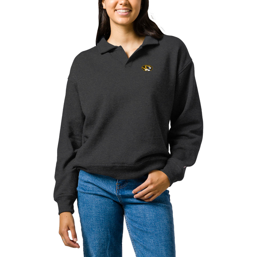 Women's League Collegiate Wear  Heather Charcoal Missouri Tigers Victory Springs Tri-Blend Collared Pullover Sweatshirt