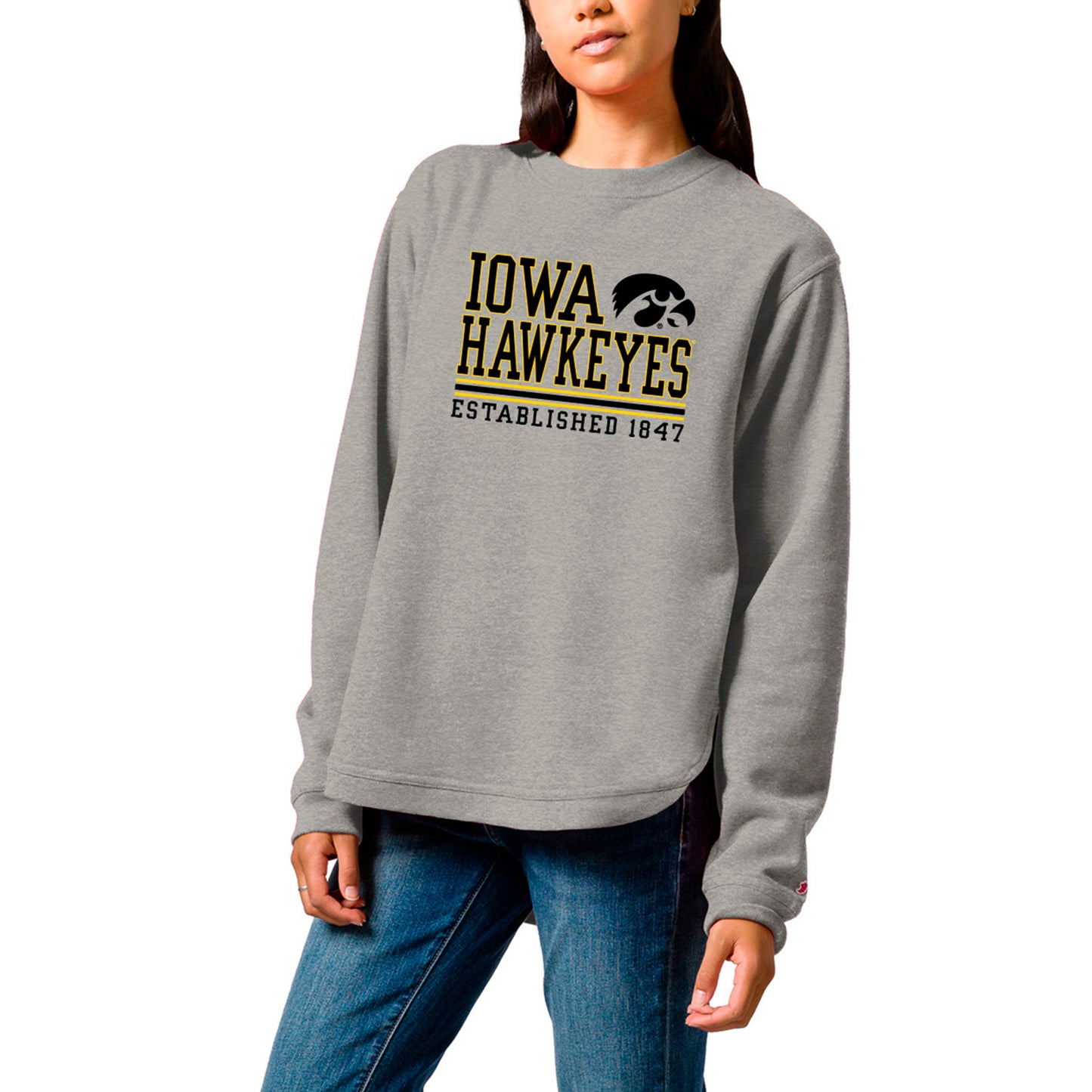 Women's League Collegiate Wear  Heather Gray Iowa Hawkeyes Victory Springs Tri-Blend Fleece Pullover Sweatshirt