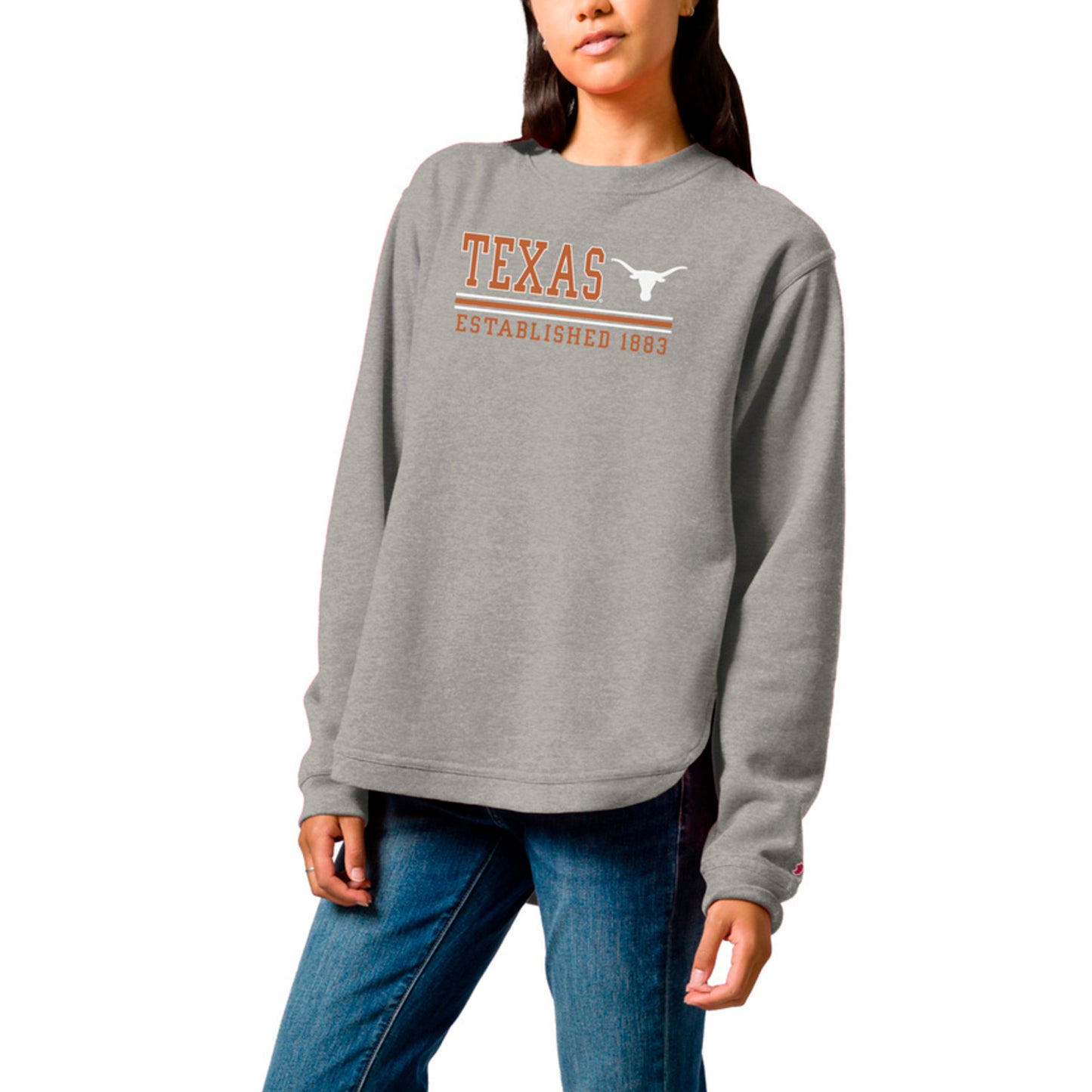 Women's League Collegiate Wear  Heather Gray Texas Longhorns Victory Springs Tri-Blend Fleece Pullover Sweatshirt