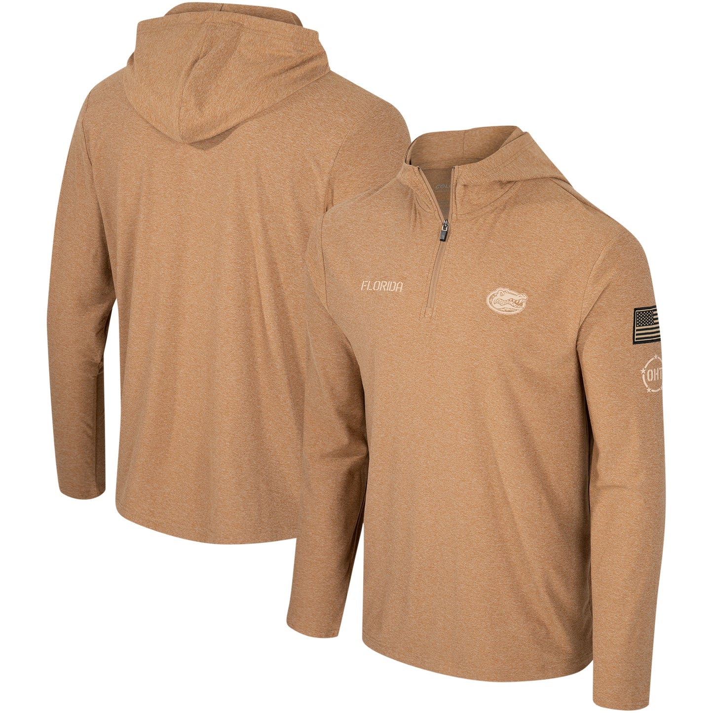 Men's Colosseum Khaki Florida Gators OHT Military Appreciation Cloud Jersey Desert Quarter-Zip Pullover