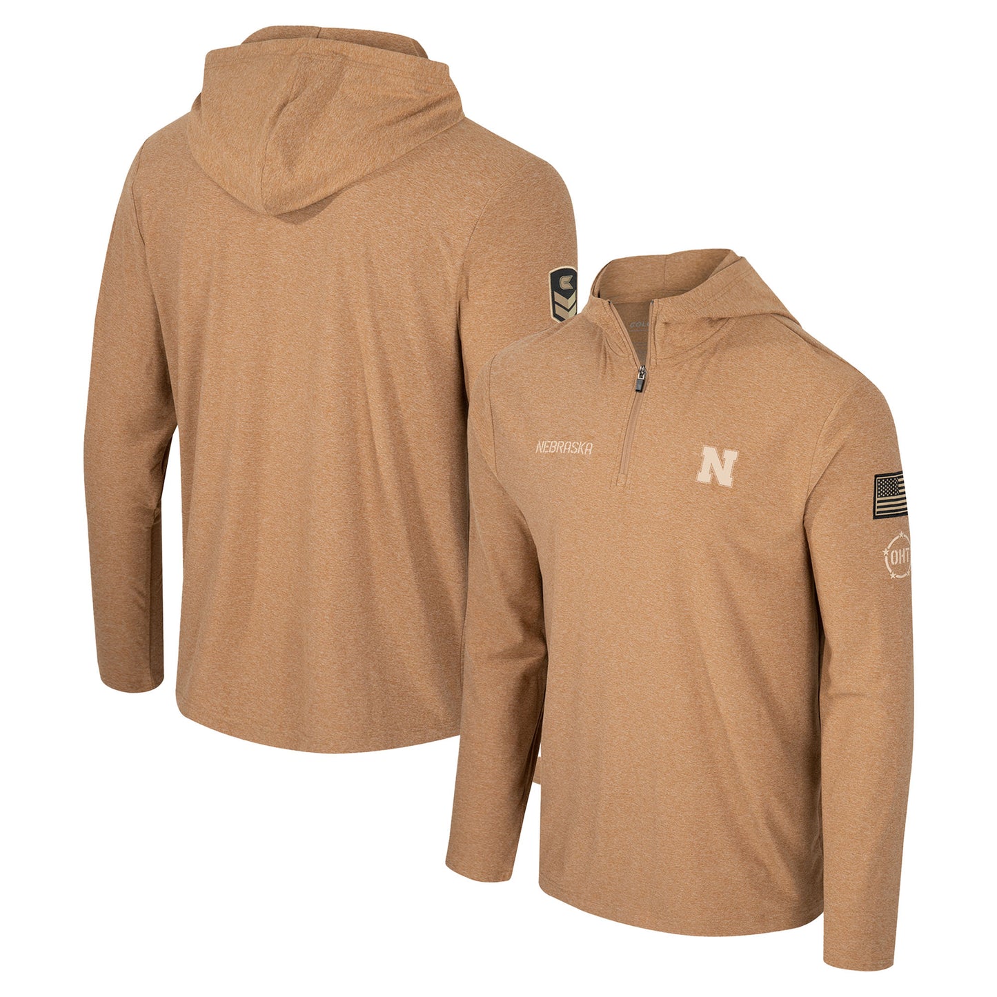 Men's Colosseum Khaki Nebraska Huskers OHT Military Appreciation Cloud Jersey Desert Quarter-Zip Pullover