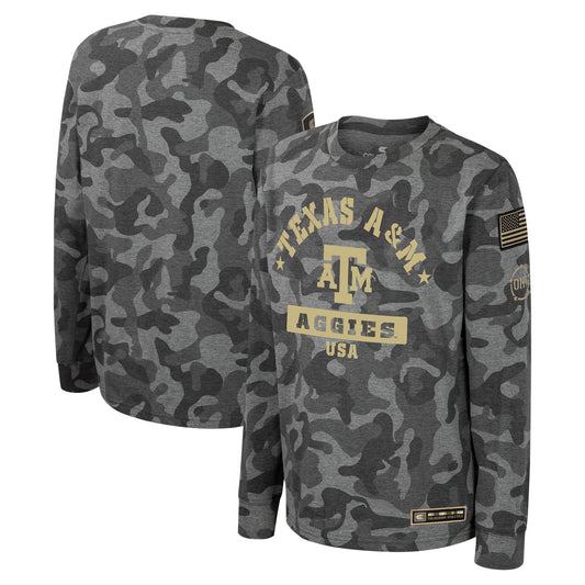 Youth Colosseum Camo Texas A&M Aggies OHT Military Appreciation Dark Star Long Sleeve T-Shirt