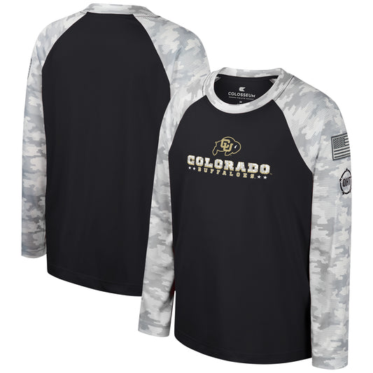 Youth Colosseum Black/Camo Colorado Buffaloes OHT Military Appreciation Dark Star Raglan Long Sleeve T-Shirt