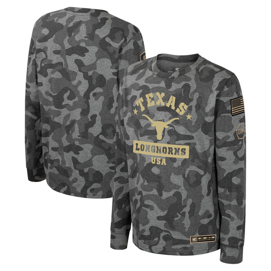 Youth Colosseum Camo Texas Longhorns OHT Military Appreciation Dark Star Long Sleeve T-Shirt