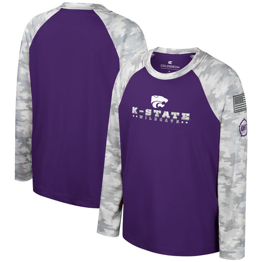 Youth Colosseum Purple/Camo Kansas State Wildcats OHT Military Appreciation Dark Star Raglan Long Sleeve T-Shirt