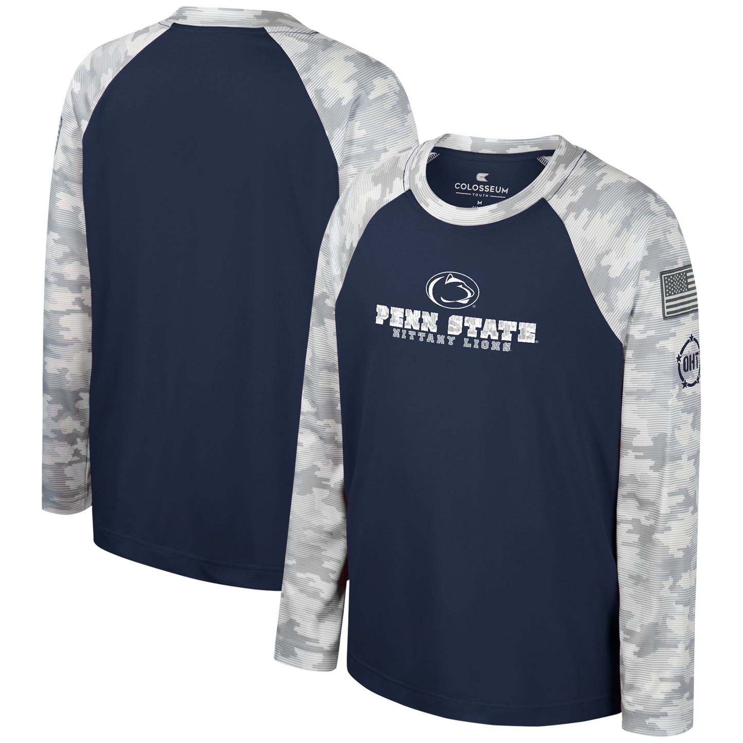 Youth Colosseum Navy/Camo Penn State Nittany Lions OHT Military Appreciation Dark Star Raglan Long Sleeve T-Shirt