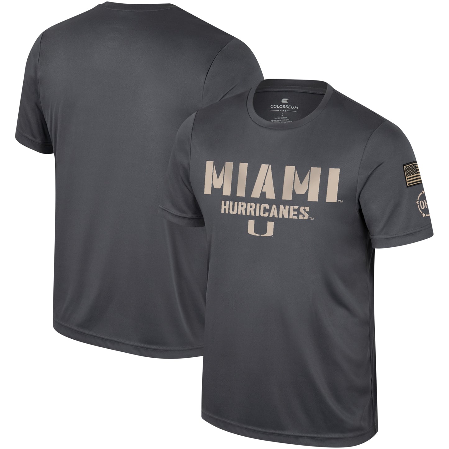 Men's Colosseum Charcoal Miami Hurricanes OHT Military Appreciation  T-Shirt