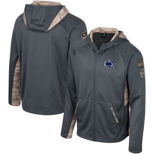 Men's Colosseum Charcoal Penn State Nittany Lions OHT Military Appreciation Camo Raglan Full-Zip Hoodie