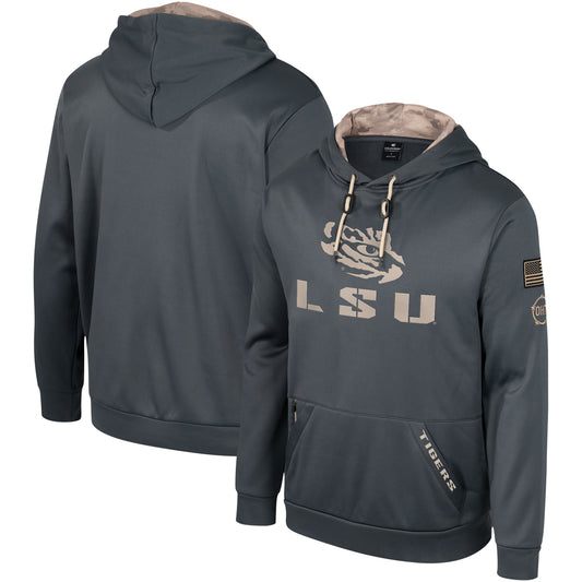 Men's Colosseum Charcoal LSU Tigers OHT Military Appreciation Pullover Hoodie