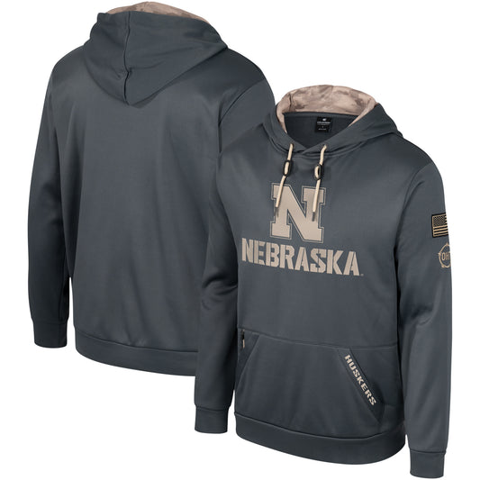 Men's Colosseum Charcoal Nebraska Huskers OHT Military Appreciation Pullover Hoodie