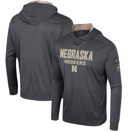 Men's Colosseum Charcoal Nebraska Huskers OHT Military Appreciation Long Sleeve Hoodie T-Shirt