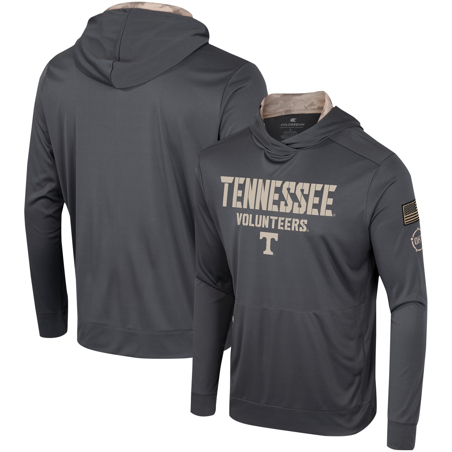 Men's Colosseum Charcoal Tennessee Volunteers OHT Military Appreciation Long Sleeve Hoodie T-Shirt