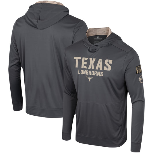 Men's Colosseum Charcoal Texas Longhorns OHT Military Appreciation Long Sleeve Hoodie T-Shirt