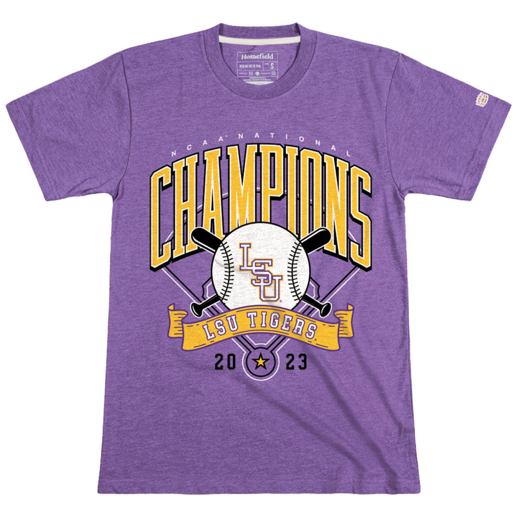 Unisex Homefield  Purple LSU Tigers 2023 NCAA Men's Baseball College World Series Champions T-Shirt