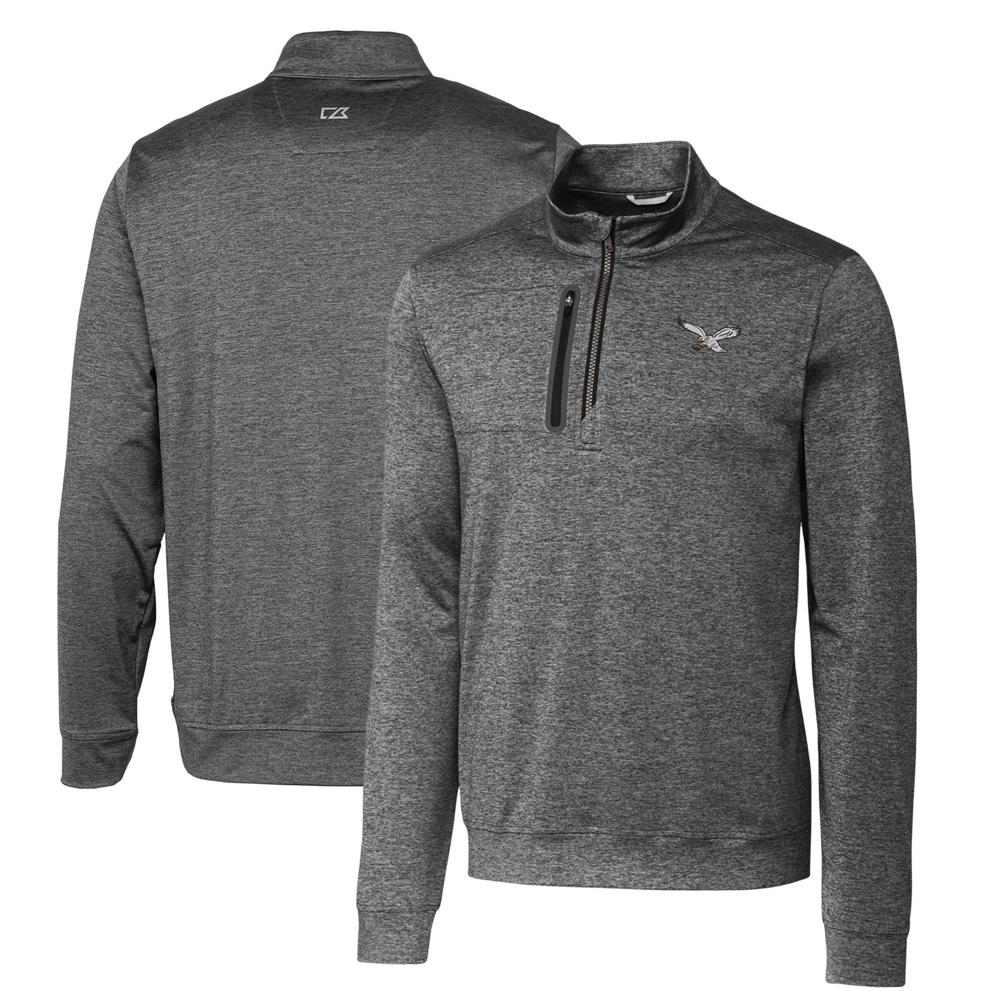 Men's Cutter & Buck  Graphite Philadelphia Eagles Gridiron Classics Big & Tall Stealth Heathered Quarter-Zip Pullover Top