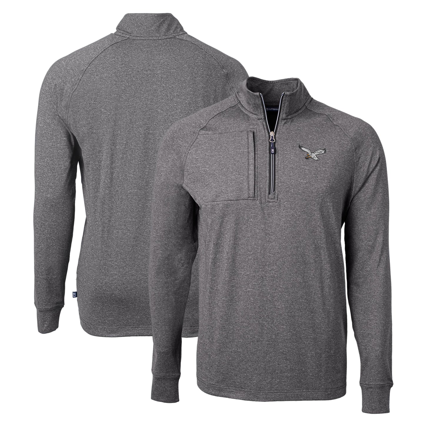 Men's Cutter & Buck  Graphite Philadelphia Eagles Gridiron Classics Big & Tall Adapt Eco Knit Heather Quarter-Zip Pullover Top