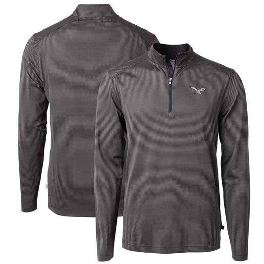 Men's Cutter & Buck  Charcoal Philadelphia Eagles Gridiron Classics Big & Tall Virtue Eco Pique Micro Stripe Recycled Quarter-Zip Pullover Top