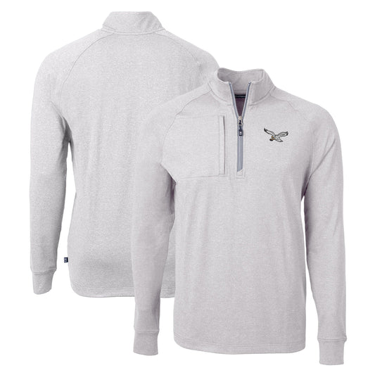 Men's Cutter & Buck  Heather Gray Philadelphia Eagles Gridiron Classics Big & Tall Adapt Eco Knit Heather Quarter-Zip Pullover Top