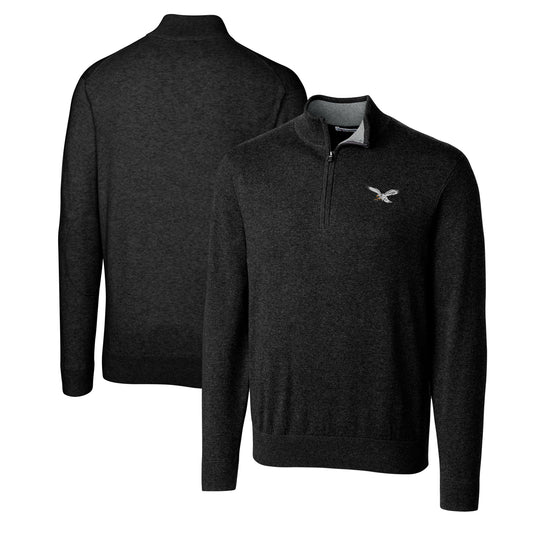 Men's Cutter & Buck  Black Philadelphia Eagles Gridiron Classics Big & Tall Lakemont Tri-Blend Quarter-Zip Pullover Sweater