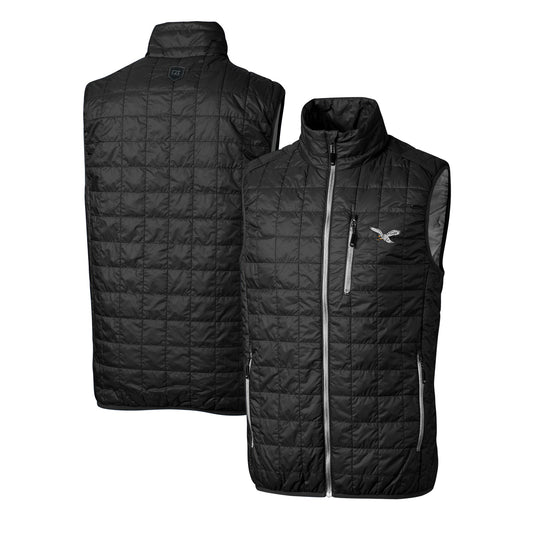 Men's Cutter & Buck  Black Philadelphia Eagles Gridiron Classics Big & Tall Rainier PrimaLoft Eco Insulated Full-Zip Puffer Vest