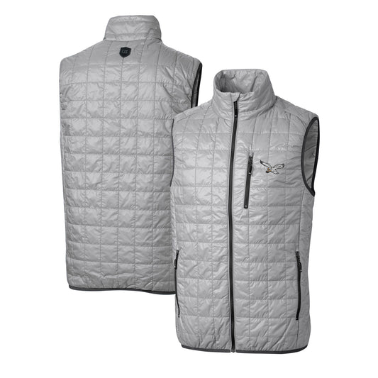 Men's Cutter & Buck  Silver Philadelphia Eagles Gridiron Classics Big & Tall Rainier PrimaLoft Eco Insulated Full-Zip Puffer Vest