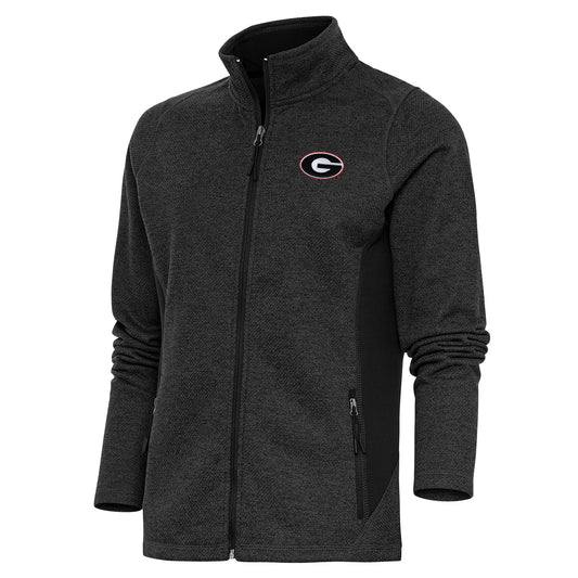 Women's Antigua  Heather Black Georgia Bulldogs Course Full-Zip Jacket