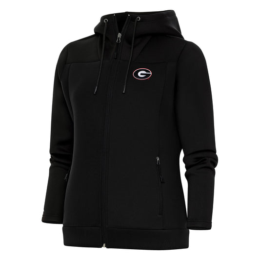 Women's Antigua  Black Georgia Bulldogs Protect Full-Zip Hoodie