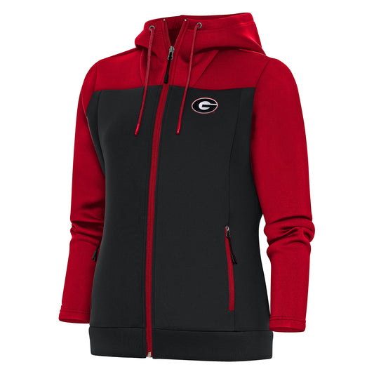 Women's Antigua Red/Black Georgia Bulldogs Protect Full-Zip Hoodie