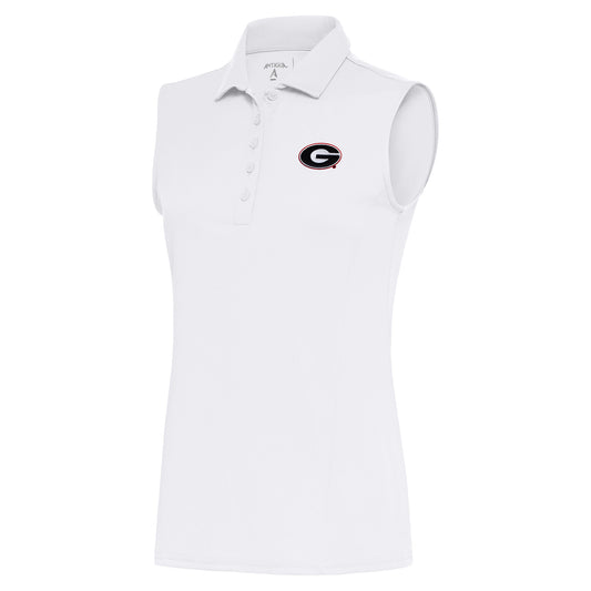 Women's Antigua  White Georgia Bulldogs Tribute Sleeveless Polo