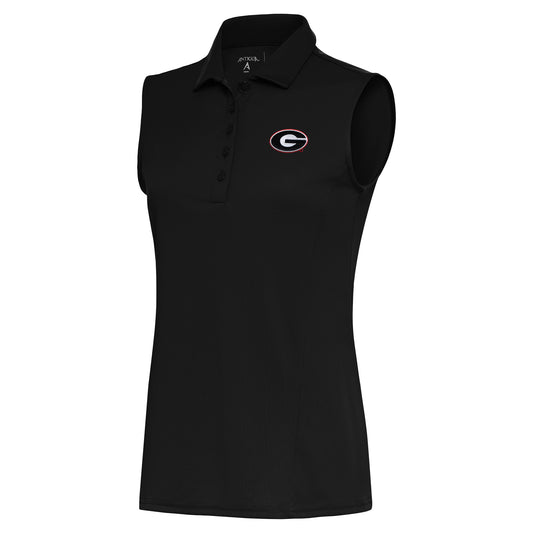 Women's Antigua  Black Georgia Bulldogs Tribute Sleeveless Polo