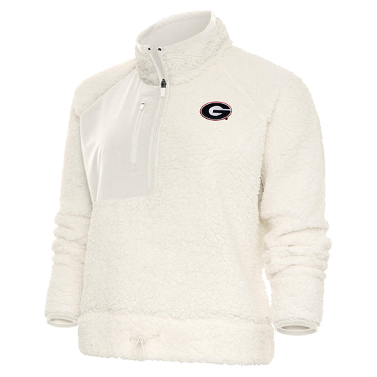 Women's Antigua  Cream Georgia Bulldogs Fusion Half-Zip Pullover Jacket