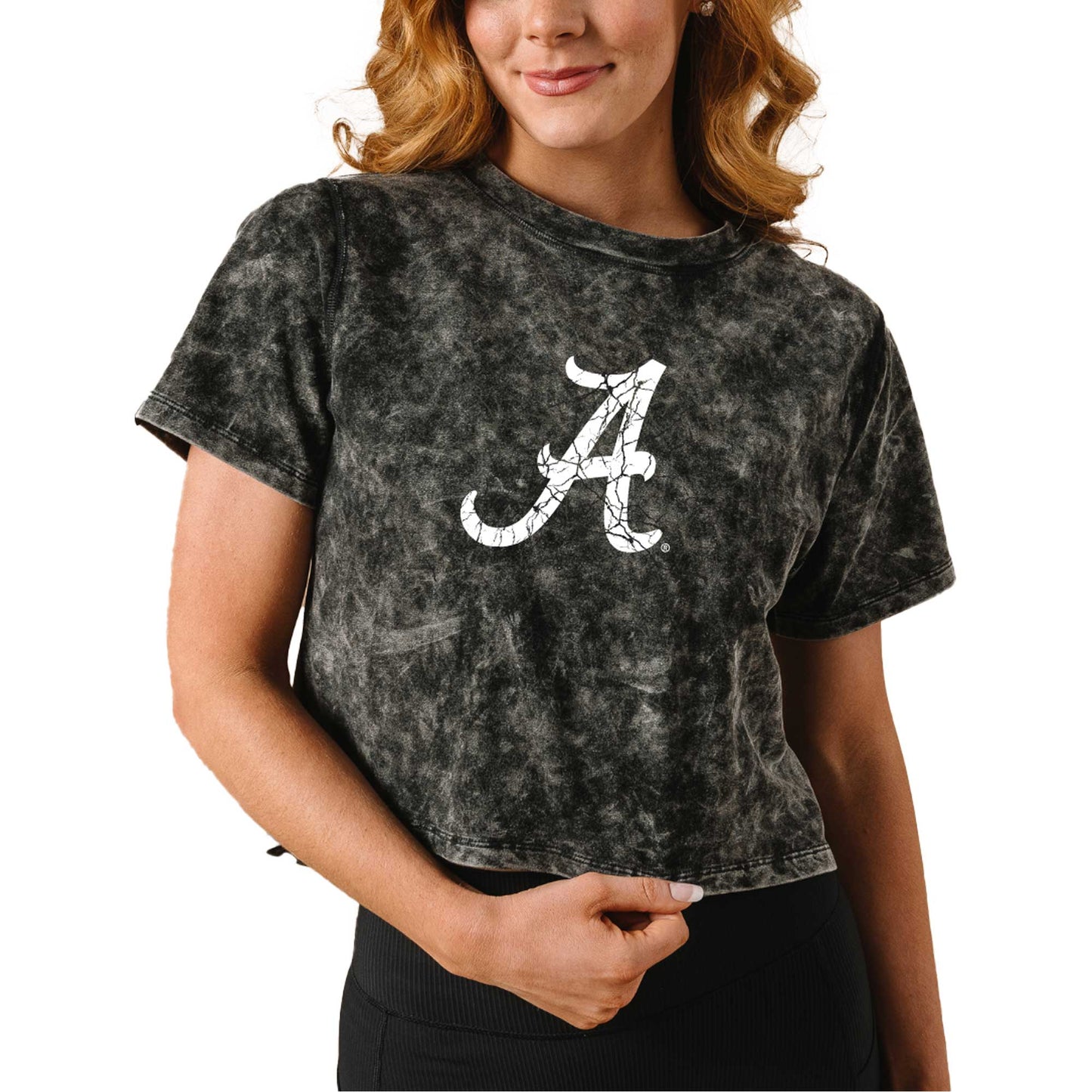 Women's Black Alabama Crimson Tide Vintage Wash Milky Silk Cropped T-Shirt