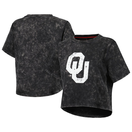 Women's Black Oklahoma Sooners Vintage Wash Milky Silk Cropped T-Shirt