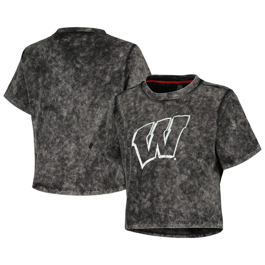 Women's Black Wisconsin Badgers Vintage Wash Milky Silk Cropped T-Shirt