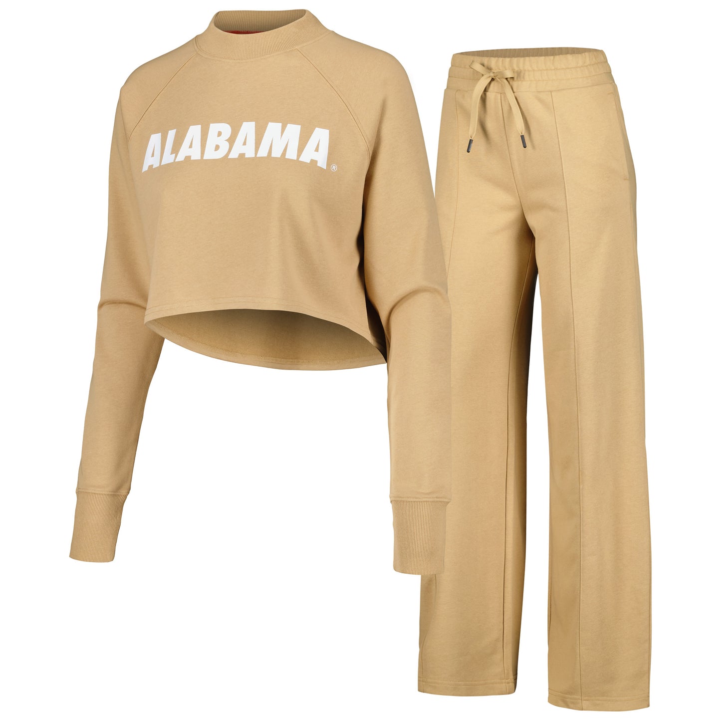 Women's Tan Alabama Crimson Tide Raglan Cropped Sweatshirt & Sweatpants Set