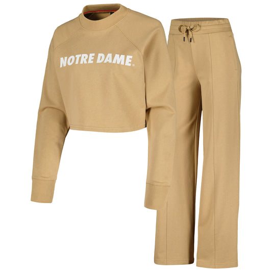 Women's Tan Notre Dame Fighting Irish Raglan Cropped Sweatshirt & Sweatpants Set