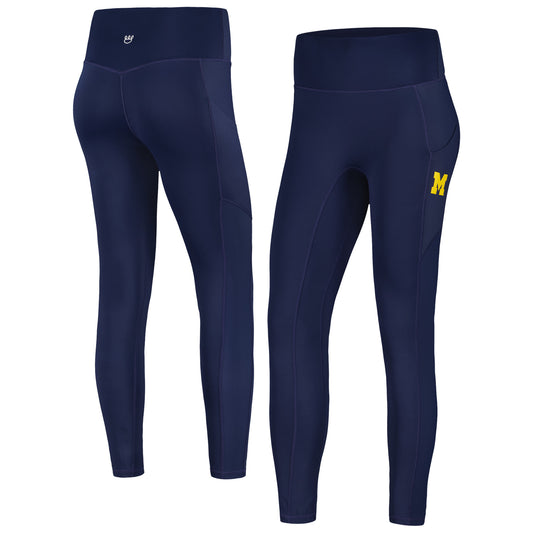 Women's KadyLuxe  Navy Michigan Wolverines 7/8 Mixed Media Pocket iLeggings