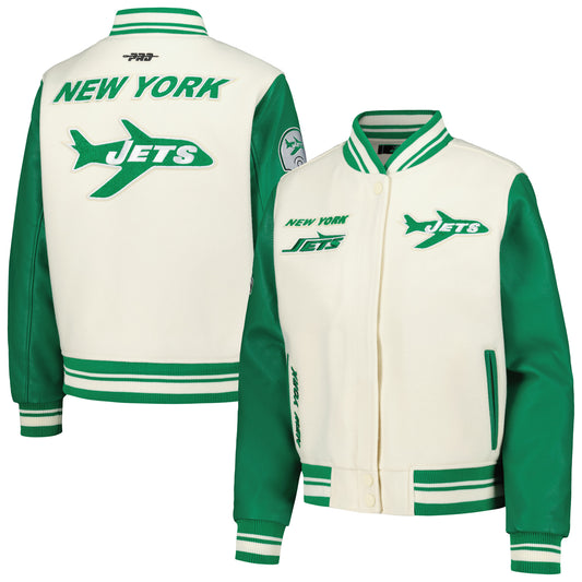 Women's Pro Standard  Cream New York Jets Retro Classic Vintage Full-Zip Varsity Jacket