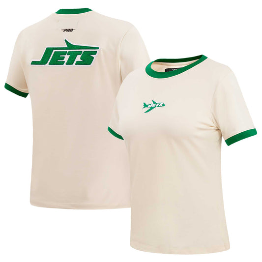 Women's Pro Standard Cream New York Jets Retro Classic Ringer T-Shirt