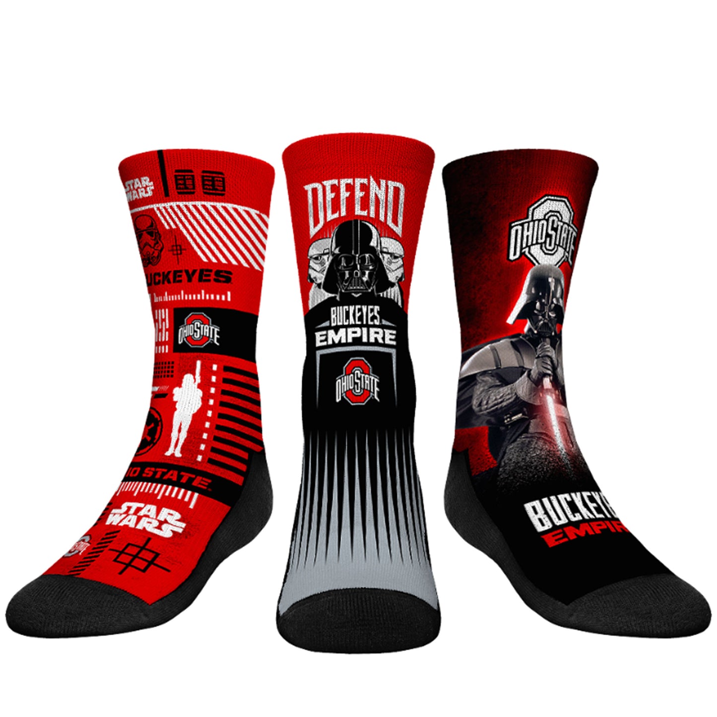 Youth Rock Em Socks Darth Vader & Stormtrooper Ohio State Buckeyes Star Wars Three-Pack Crew Socks Set