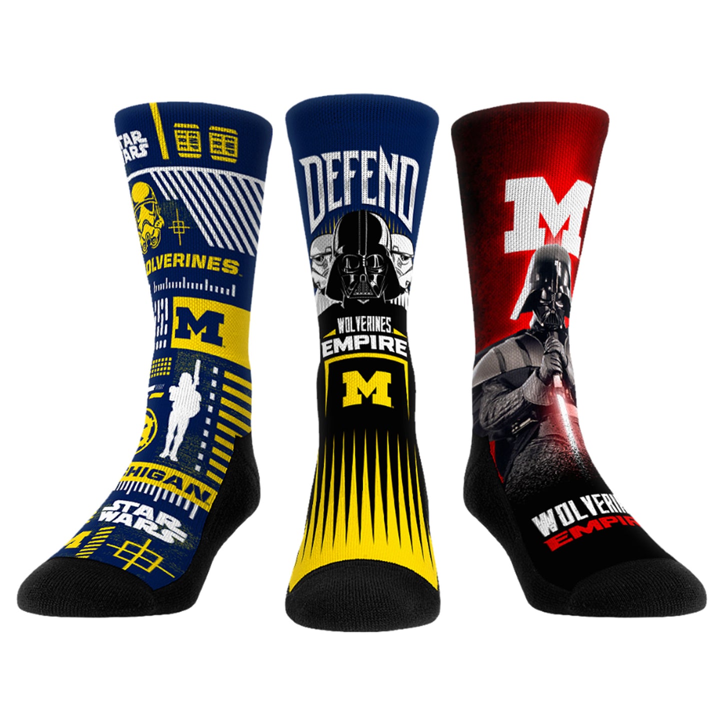 Unisex Rock Em Socks Darth Vader & Stormtrooper Michigan Wolverines Star Wars Three-Pack Crew Socks Set