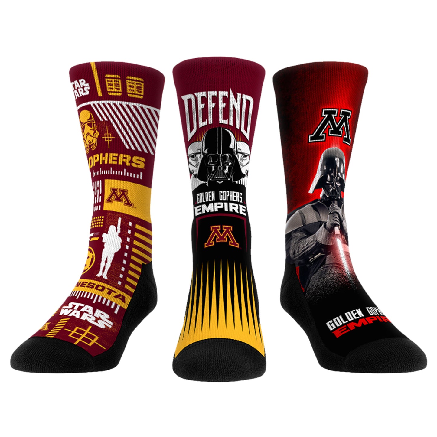 Unisex Rock Em Socks Darth Vader & Stormtrooper Minnesota Golden Gophers Star Wars Three-Pack Crew Socks Set