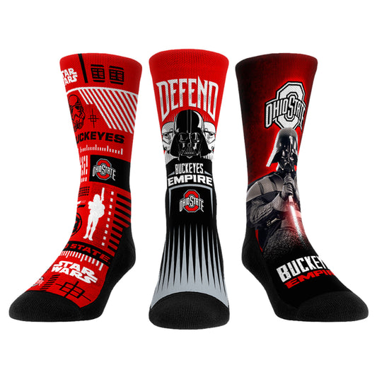 Unisex Rock Em Socks Darth Vader & Stormtrooper Ohio State Buckeyes Star Wars Three-Pack Crew Socks Set