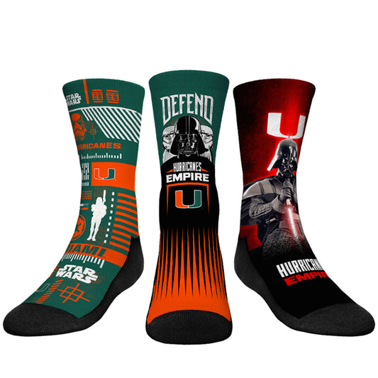 Youth Rock Em Socks Darth Vader & Stormtrooper Miami Hurricanes Star Wars Three-Pack Crew Socks Set