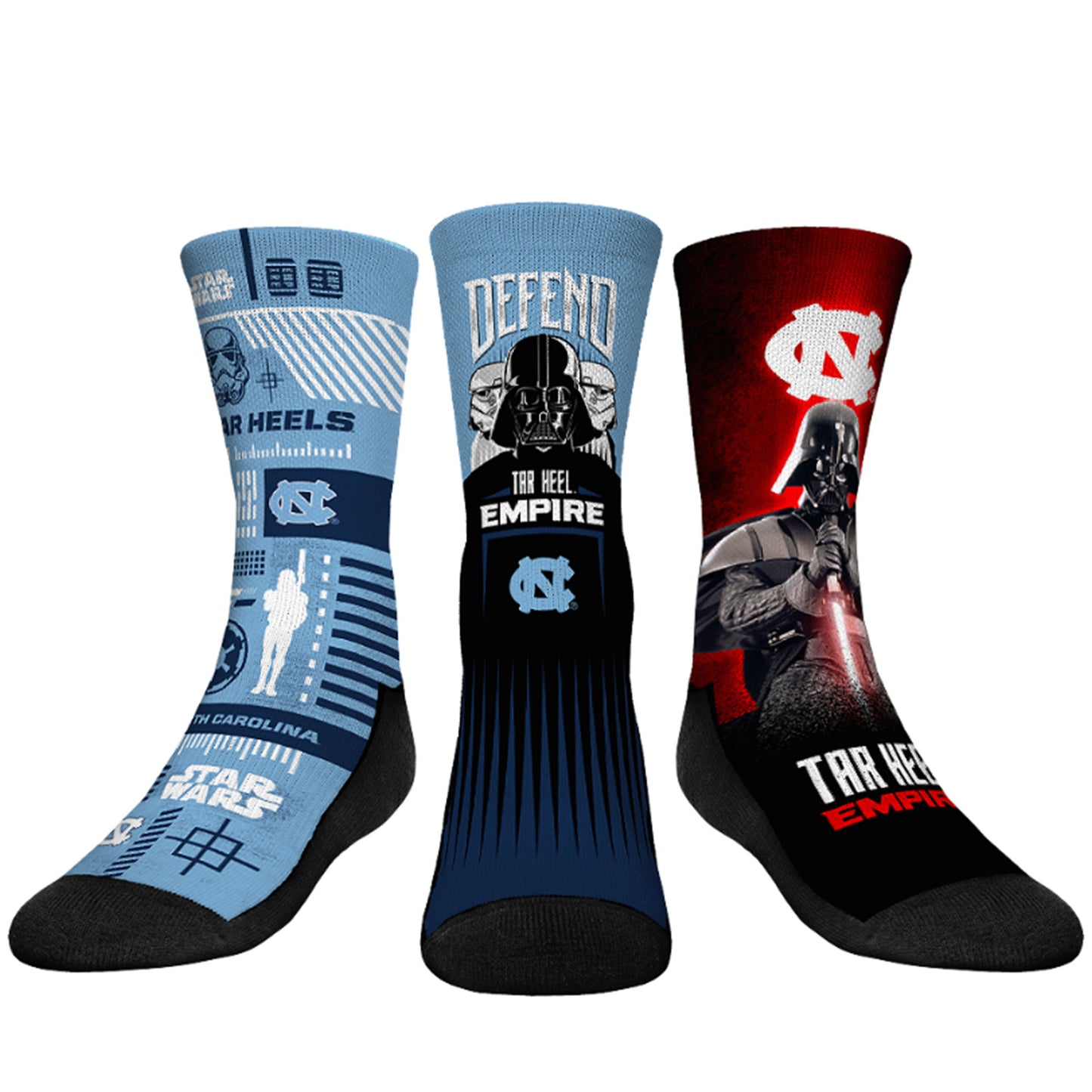 Youth Rock Em Socks Darth Vader & Stormtrooper North Carolina Tar Heels Star Wars Three-Pack Crew Socks Set