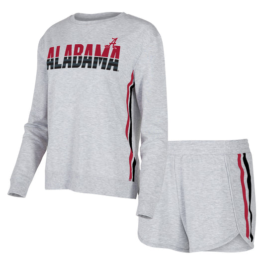 Women's Concepts Sport Gray Alabama Crimson Tide Cedar Tri-Blend Long Sleeve T-Shirt & Shorts Sleep Set