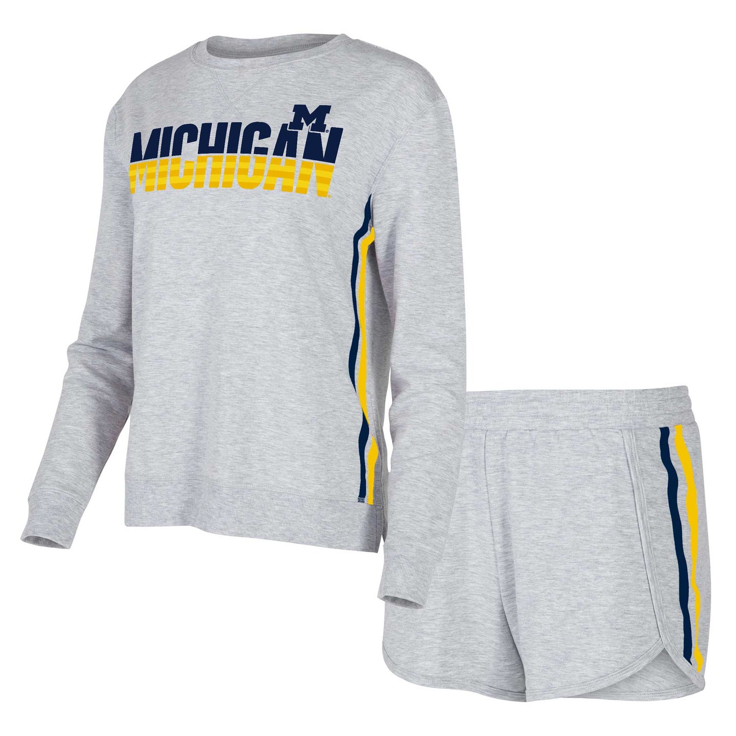 Women's Concepts Sport Gray Michigan Wolverines Cedar Tri-Blend Long Sleeve T-Shirt & Shorts Sleep Set