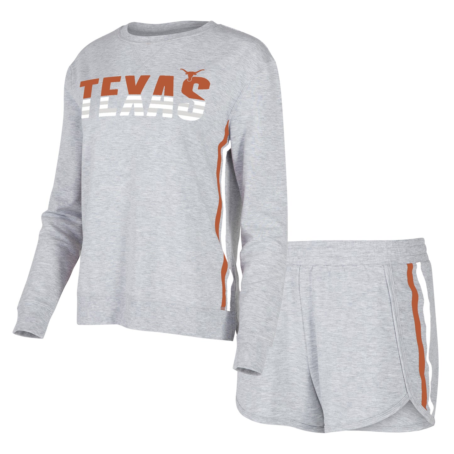 Women's Concepts Sport Gray Texas Longhorns Cedar Tri-Blend Long Sleeve T-Shirt & Shorts Sleep Set