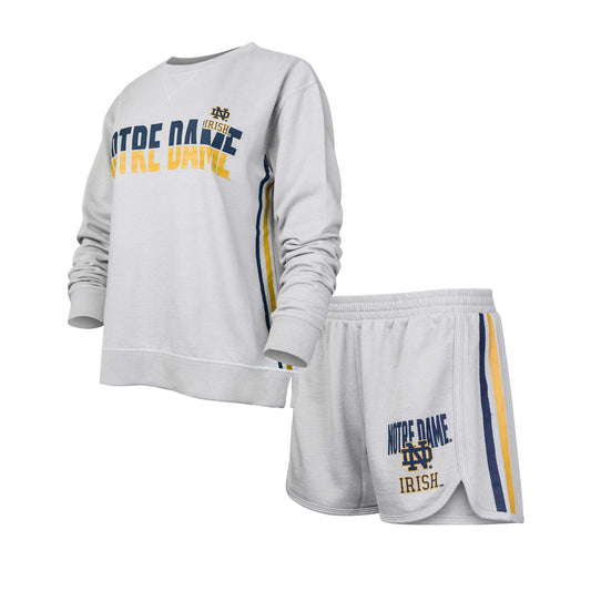 Women's Concepts Sport Gray Notre Dame Fighting Irish Cedar Tri-Blend Long Sleeve T-Shirt & Shorts Sleep Set