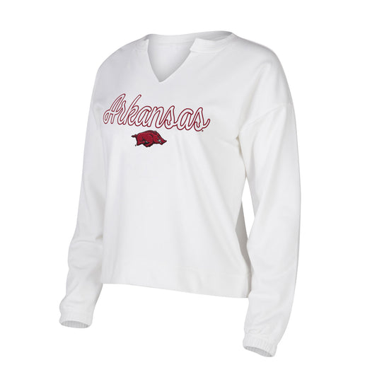 Women's Concepts Sport White Arkansas Razorbacks Sienna Notch Neck Long Sleeve T-Shirt